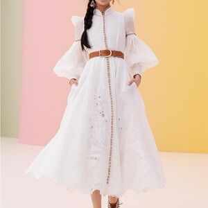 ZIMMERMAN POSTCARD EMBROIDERED MIDI DRESS IVORY